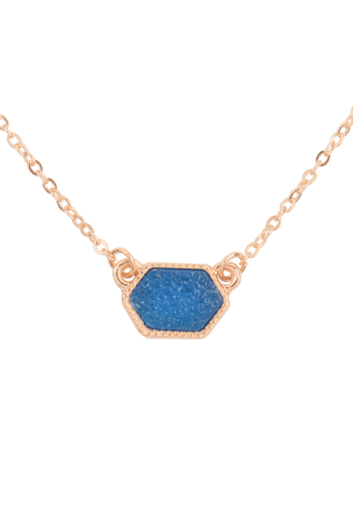 Blue Druzy Hexagon Style Pendant Necklace and Earring Jewelry Set - Pack of Six Pieces