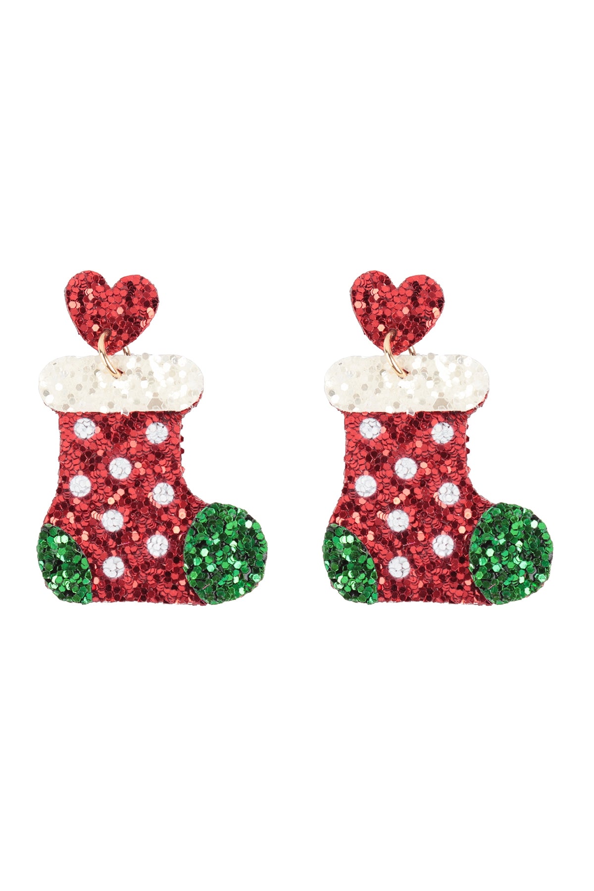 Holiday Christmas-themed Glitter Fish Hook Style Earrings in Red - Set of Six Pieces