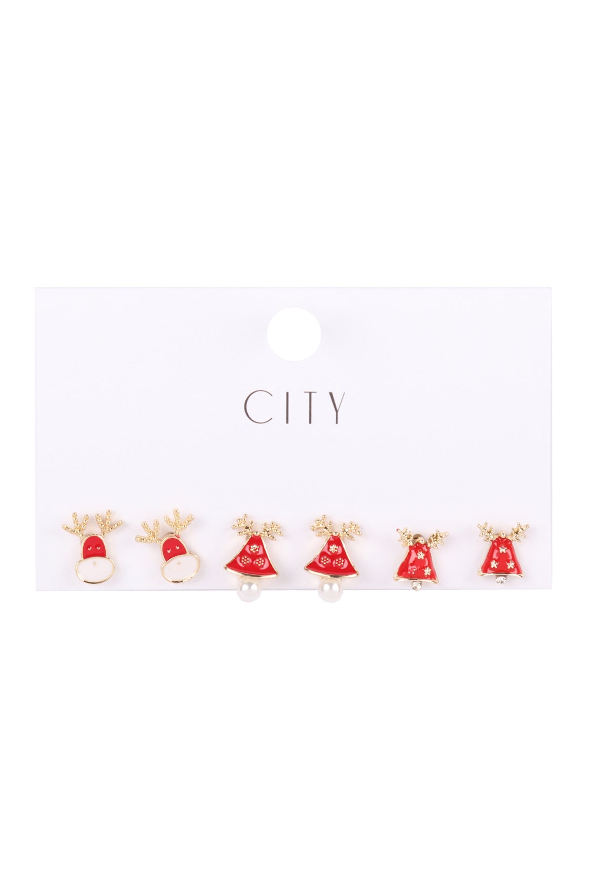 Set of 6 Gold Christmas Reindeer Earrings - 3 Pairs