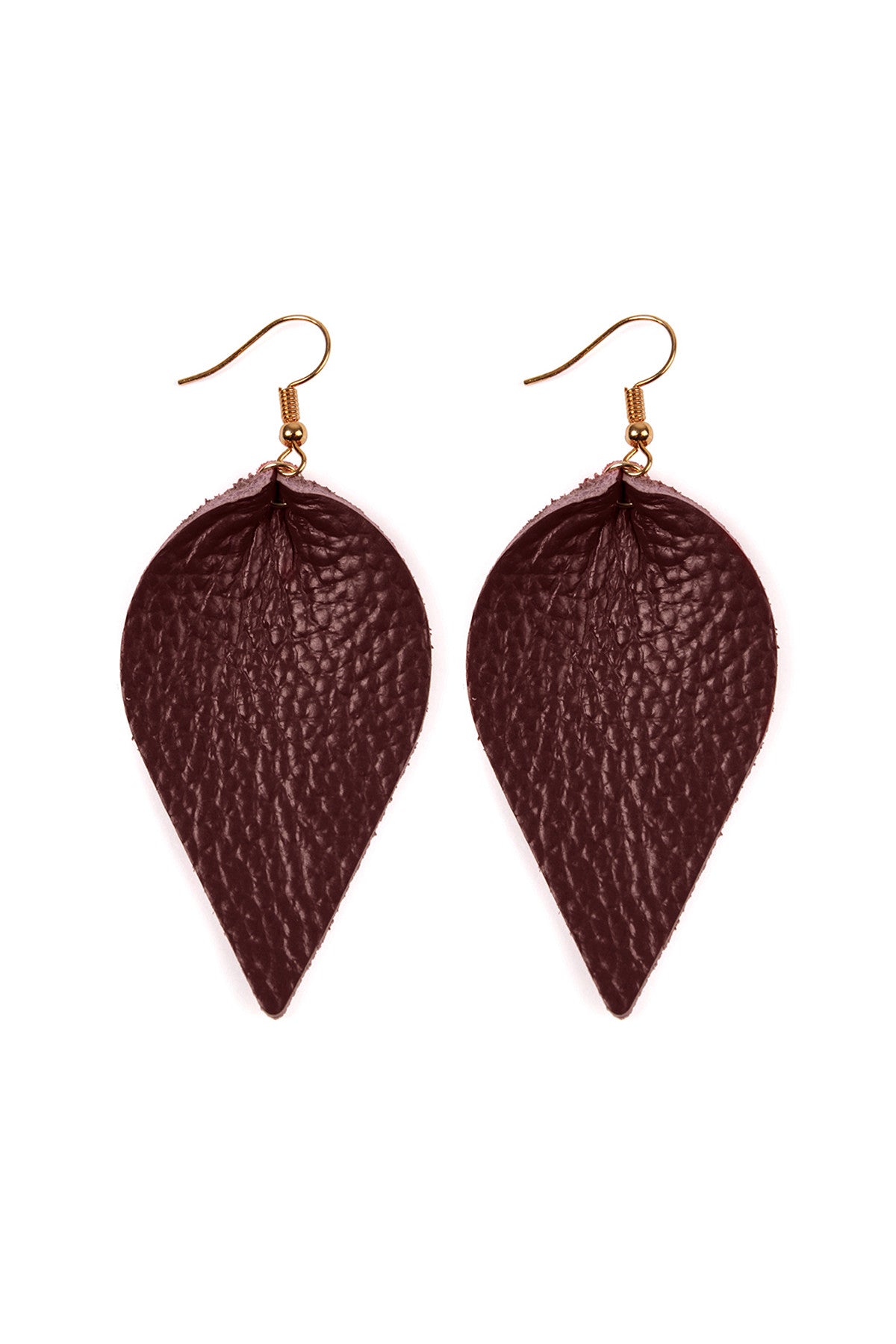 Set of 6 Burgundy Pinched Genuine Leather Teardrop Earrings