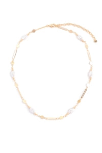 Gold Cream Oval Pearl Stationary Chain Necklaces - Set of 6