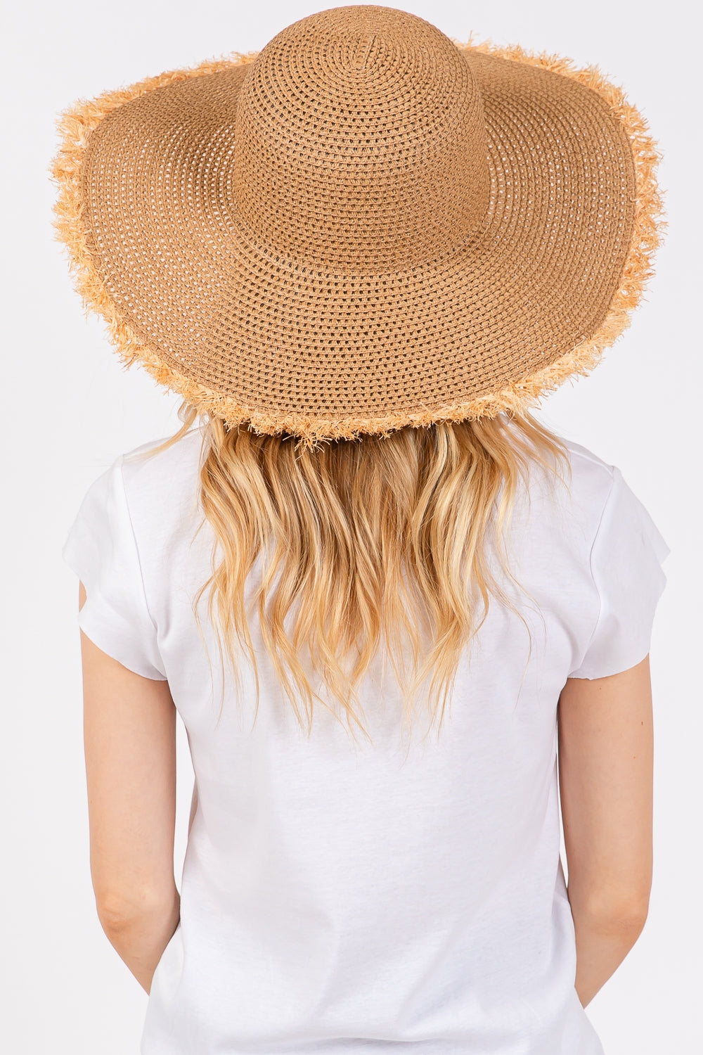 Taupe Frayed Edge Floppy Straw Hats - Set of 6
