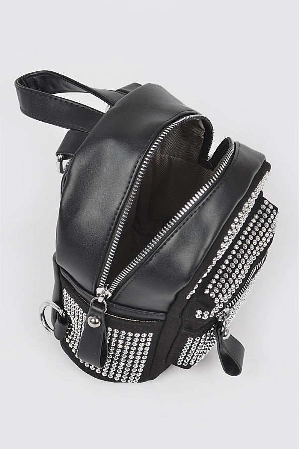 Set of 3 Stylish Black 3111 Rhinestone Backpacks