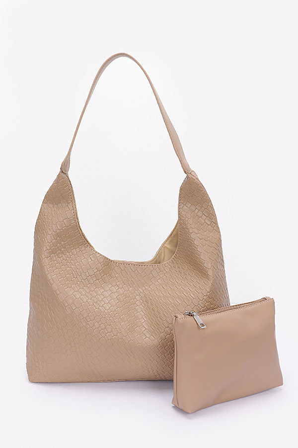 Set of Three 8711 Khaki Embossed Faux Leather Shoulder Bags