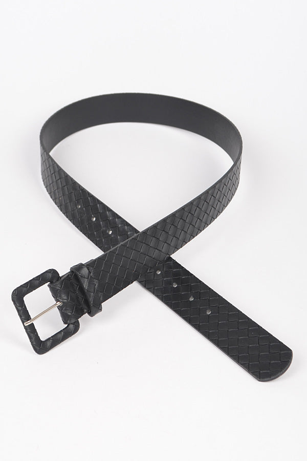 Set of 6 Black 2778 Faux Leather Braided Embossed Belts