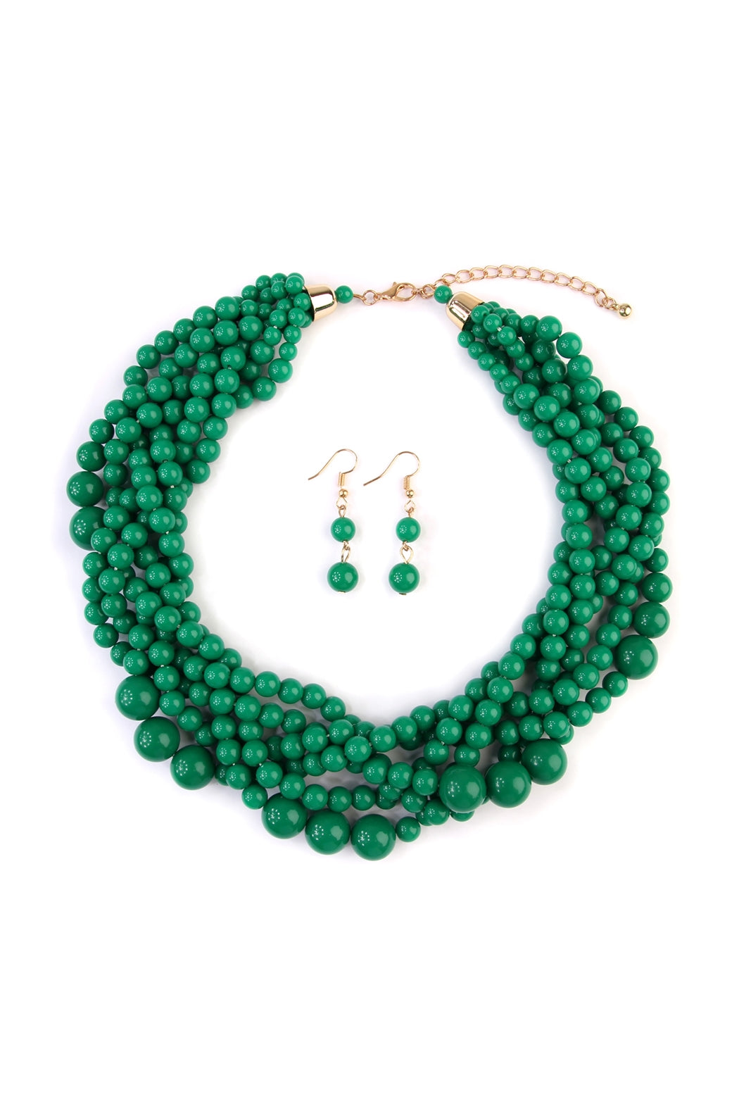 Pack of 6 Dark Emerald Multi - Strand Bubble Choker Necklace with Earrings Set