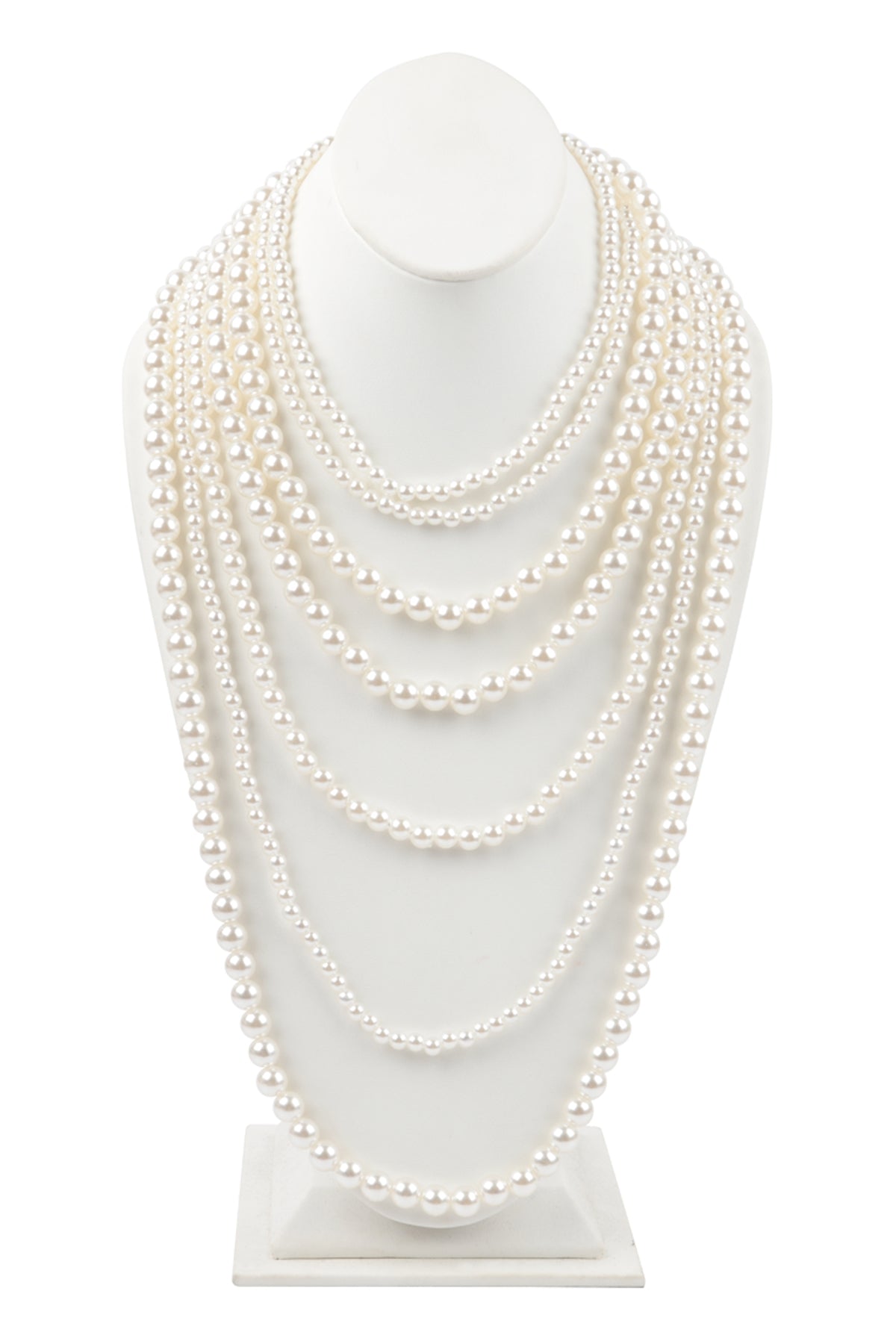 Cream Layered Pearl Beads Necklace Set - Pack of 6