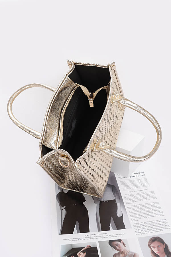 Set of 3 Metallic Gold Braided Tote Bags