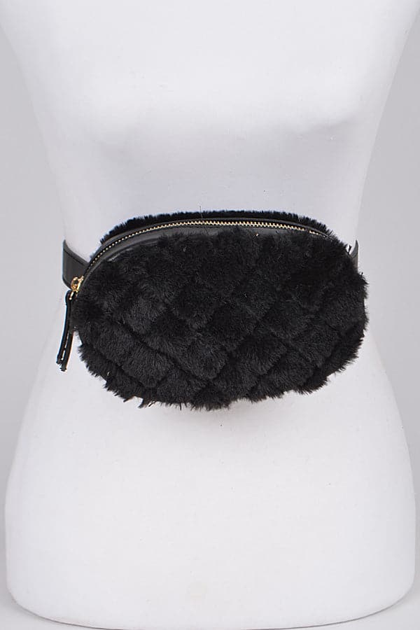 Set of 3 Adorable 2617 Black Faux Fur Fanny Packs