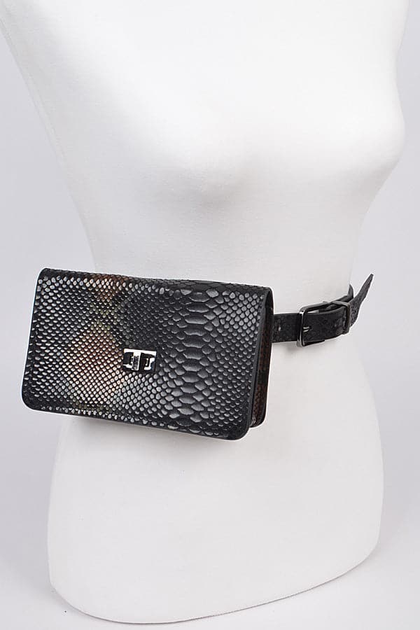Black Snakeskin Pouch Belt - Pack of 3