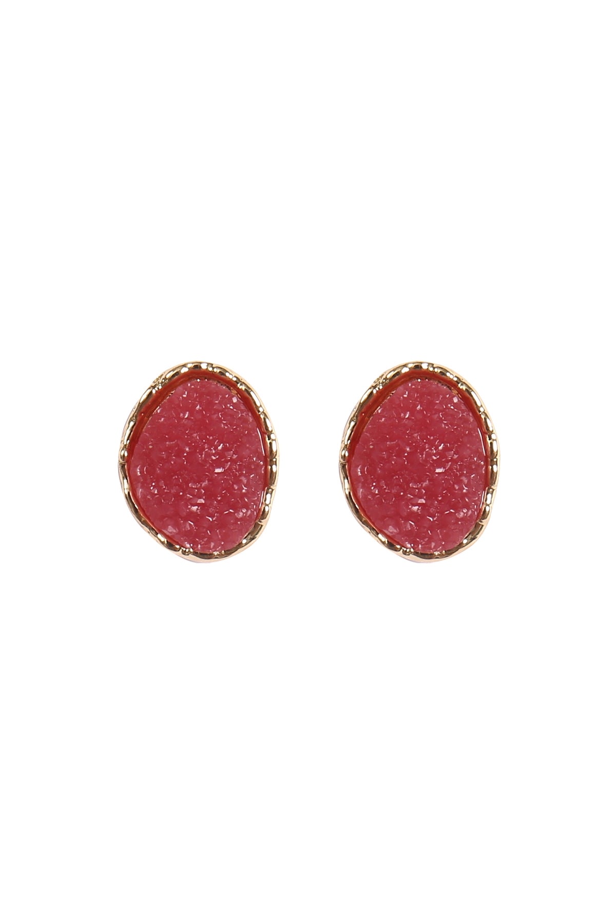 Pack of 6 Gold Fuchsia Oval Druzy Stone Post Earrings