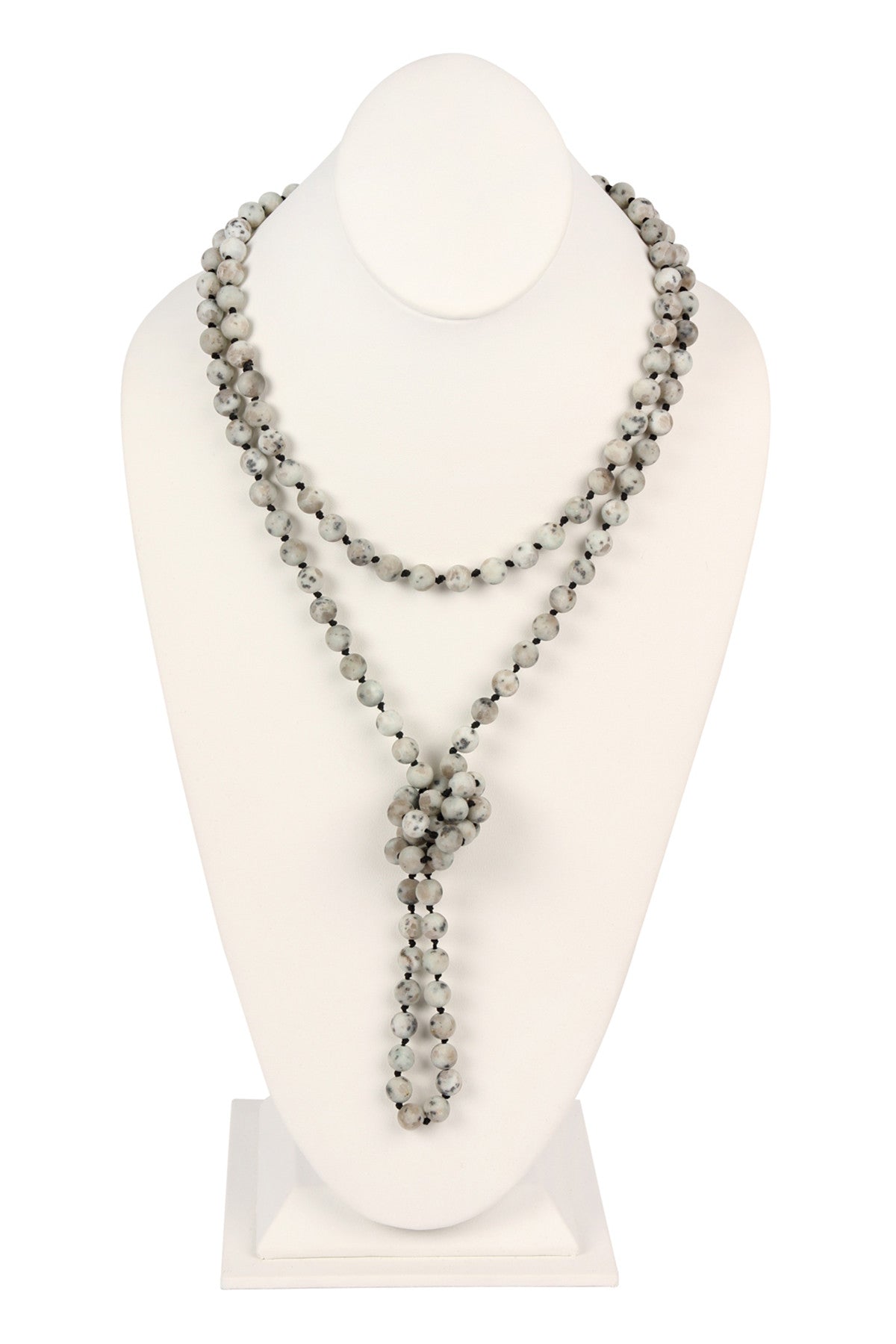 Set of 6 Gray Hand - Knotted Natural Stone Long Necklaces