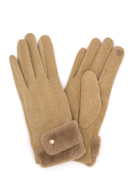 Set of 6 Taupe 7700 Double Faux Fur Cuff Smart Touch Gloves