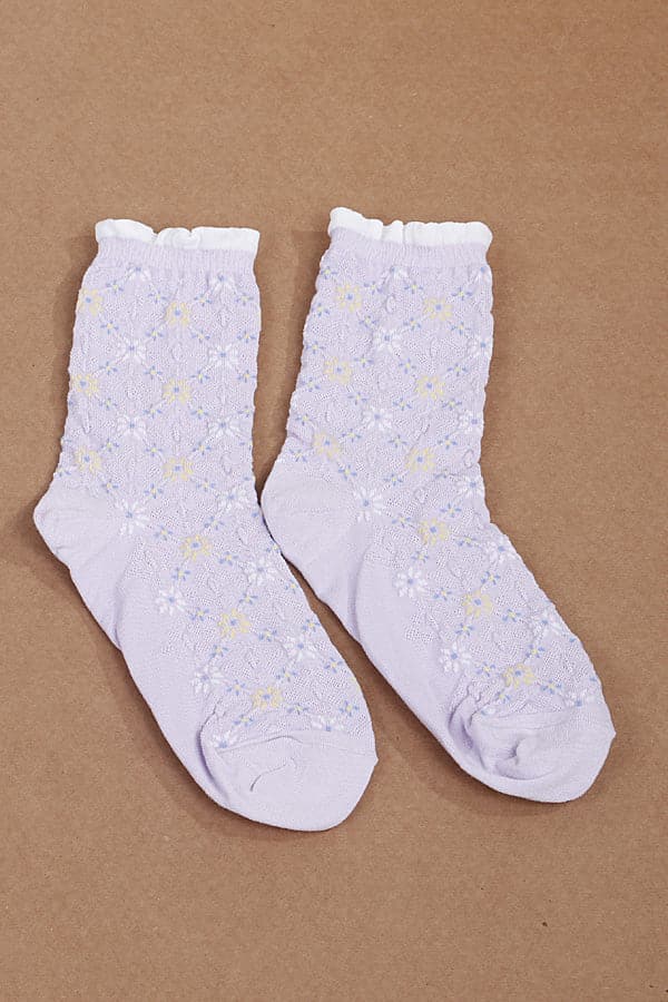 Pack of 6 Diamond Floral Socks in 291 Lavender Color
