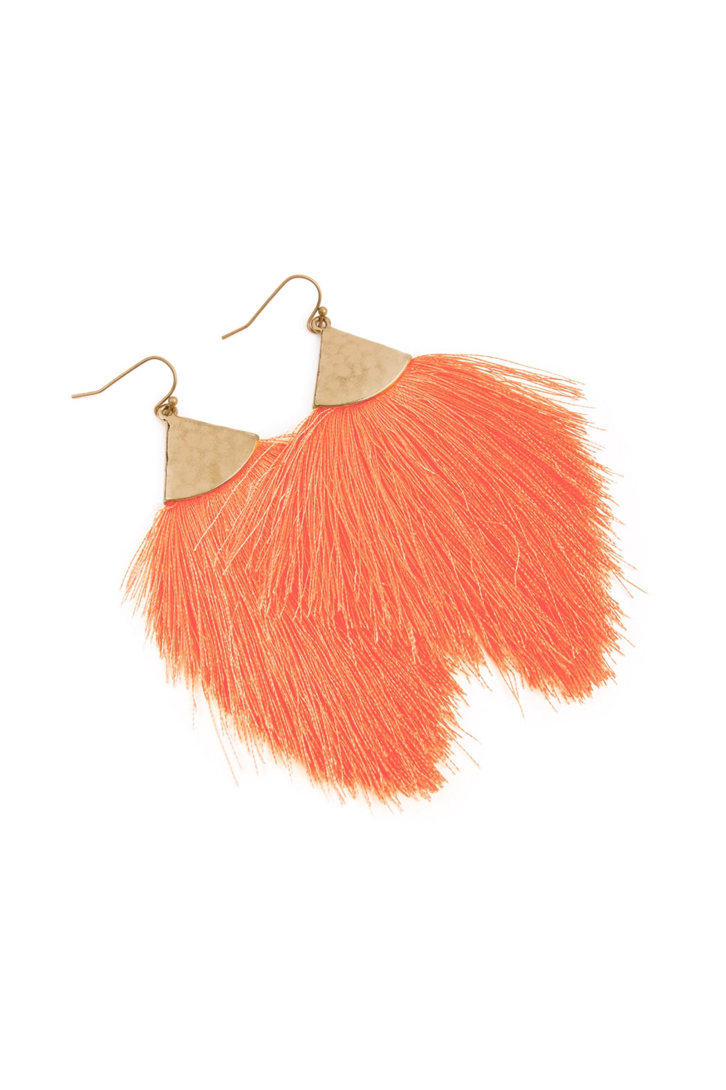 Pack of 6 Dark Salmon Tassel Drop Earrings with Hammered Metal Hooks