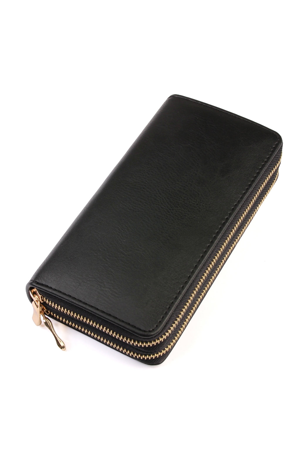 Set of 6 Black Wallets with Double Zippers