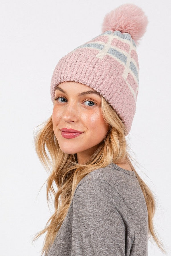 Pack of 6 Cozy Pink 4810 Color - Blocked Pom POM Beanies