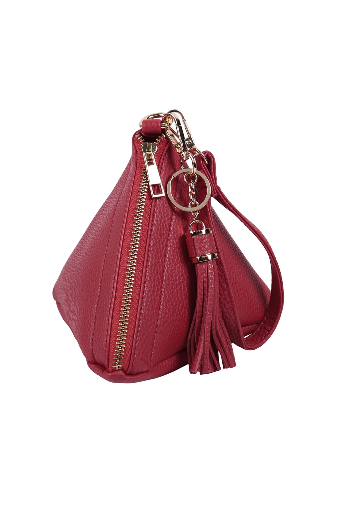 Set of 6 Burgundy Pyramid - Shaped Faux Leather Wristlet Bags