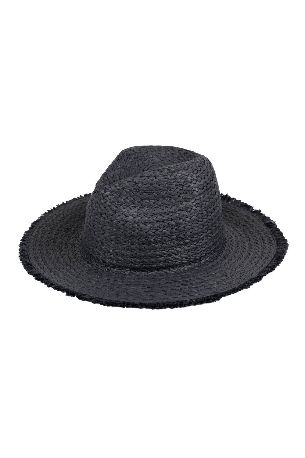 Black Frayed Solid Straw Sun Hats - Pack of Six Stylish Summer Headwear