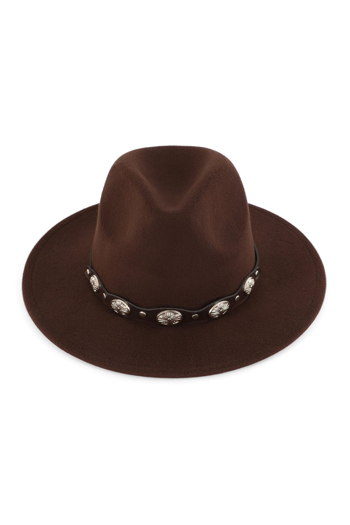 Brown Fedora Panama Hat with Leather Buckle Hatband - Set of 6 Pieces