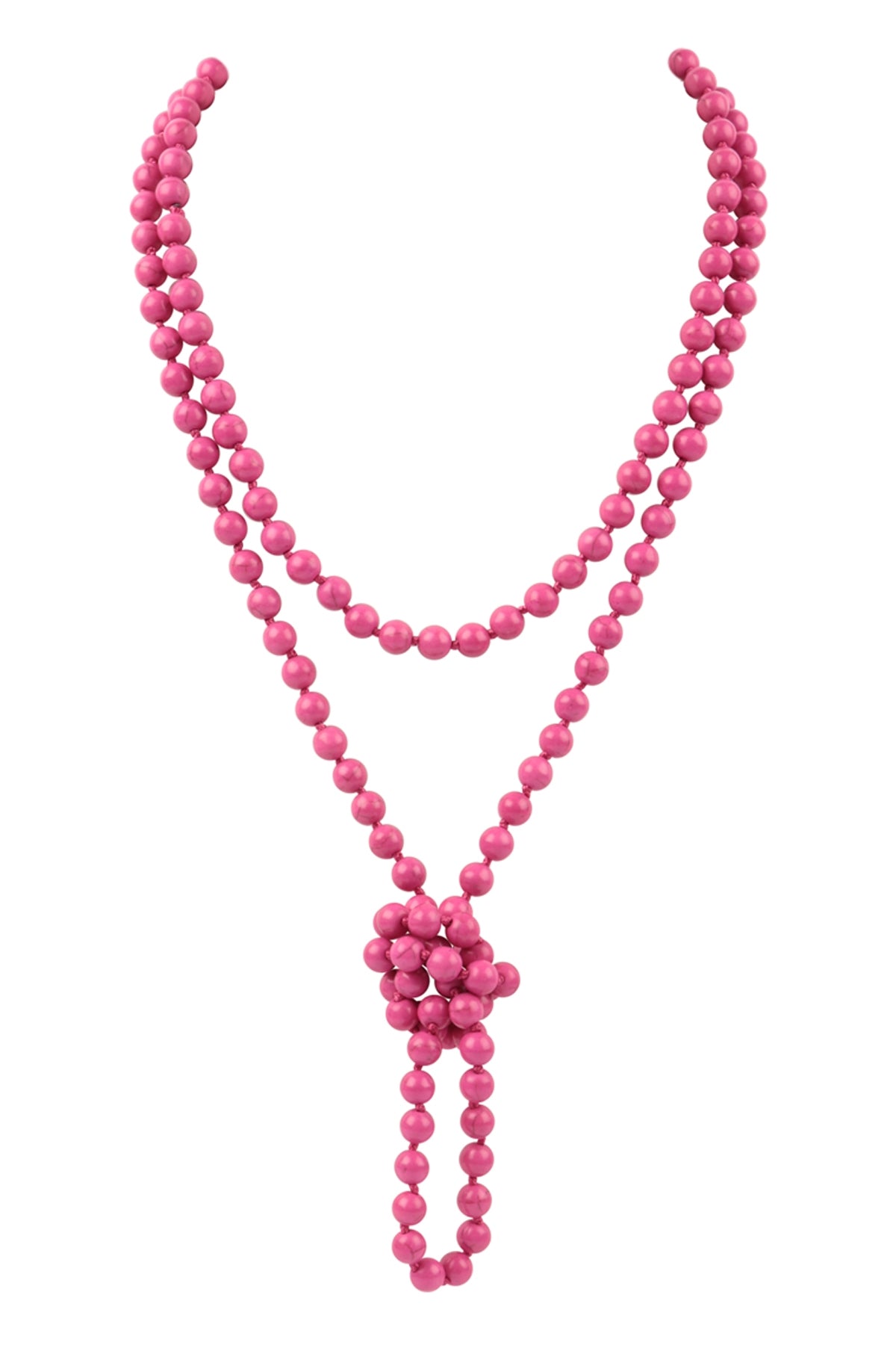 Pack of 6 Dark Fuchsia Hand - Knotted Long Necklaces Crafted from Natural Stone
