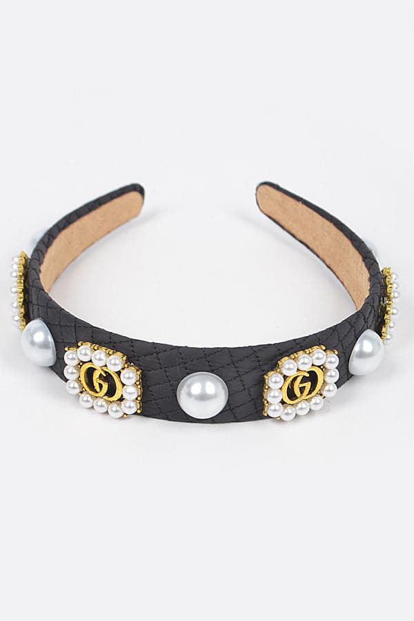 Set of 6 Plastic Hairbands with Imitation Gemstones in Black Color - 7112 Model