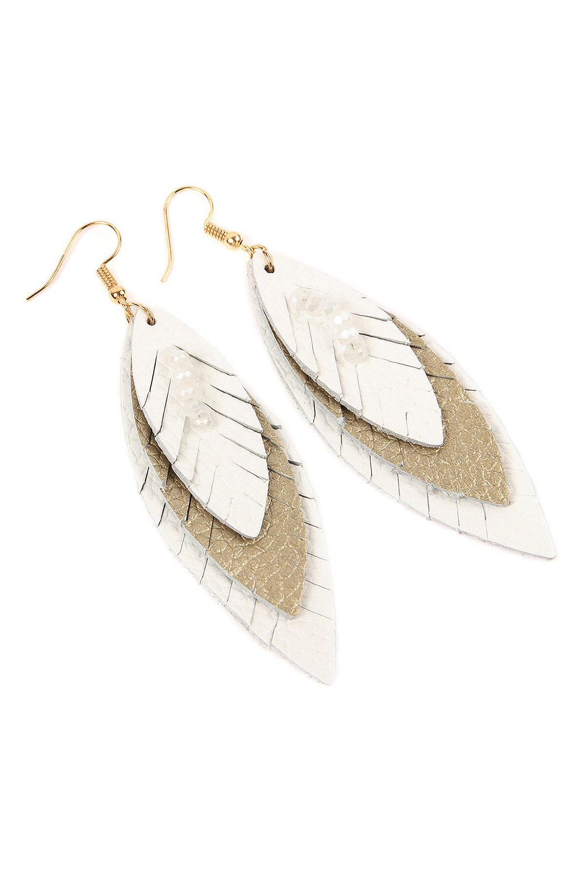 Pack of 6 Natural Three - Layer Fringed Leather Marquise - Style Earrings