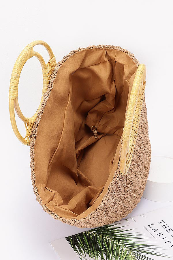 Ivory Faux Straw Tote Bags with Bamboo Handles - Pack of 3