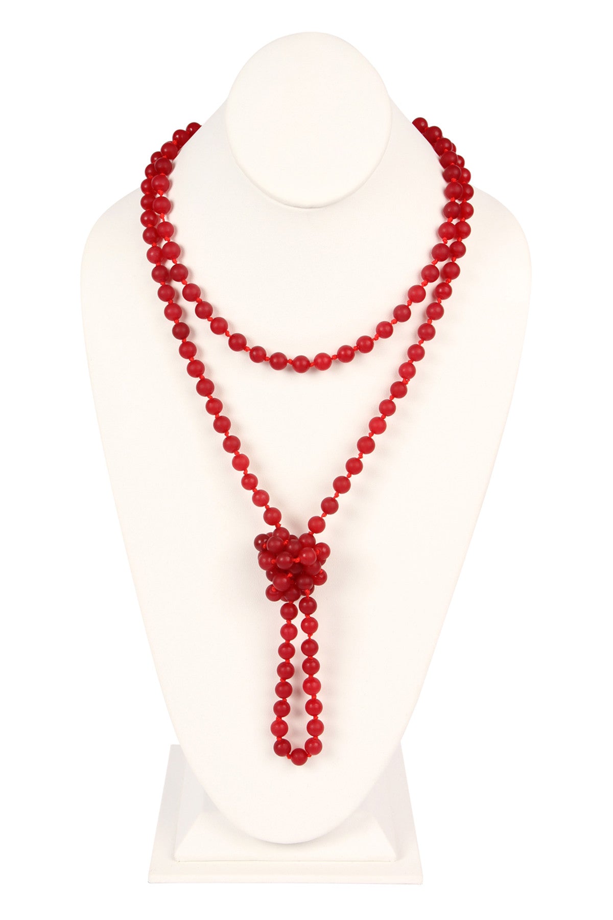 Set of 6 Hand - Knotted Long Necklaces Crafted from Red Natural Stone
