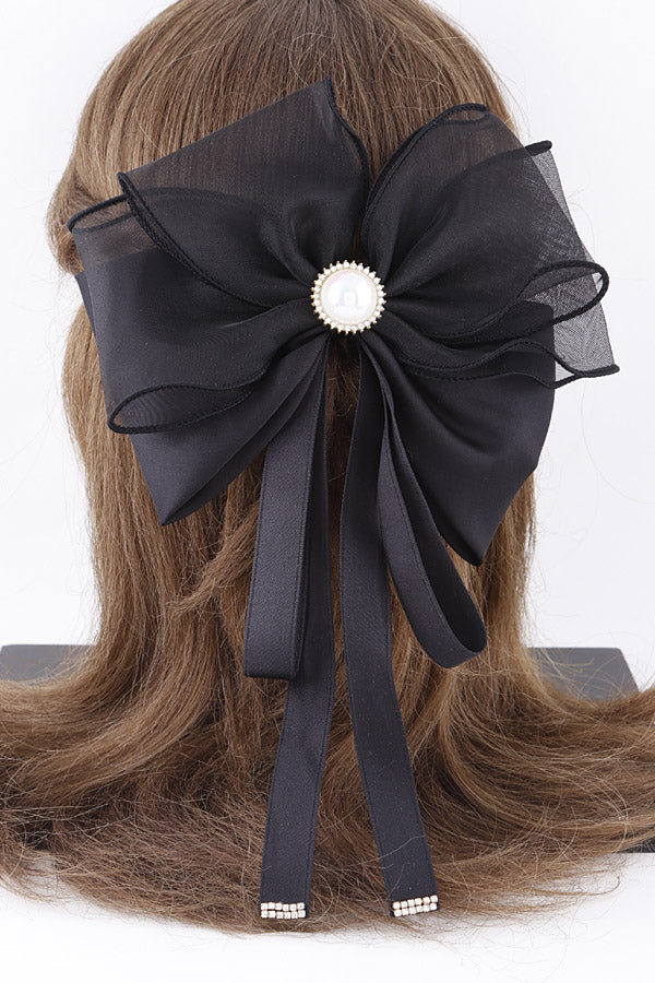 Pack of 6 Black 9568 Pendant Ribbon Hair Clips