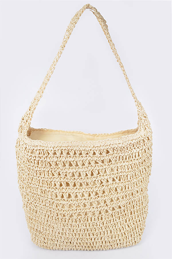 Set of 3 Ivory-colored Oversized Faux Straw Shoulder Bags - Model 8211