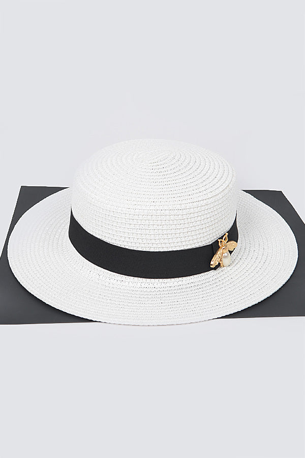 Set of 6 Stylish 4361 White Faux Straw Hats