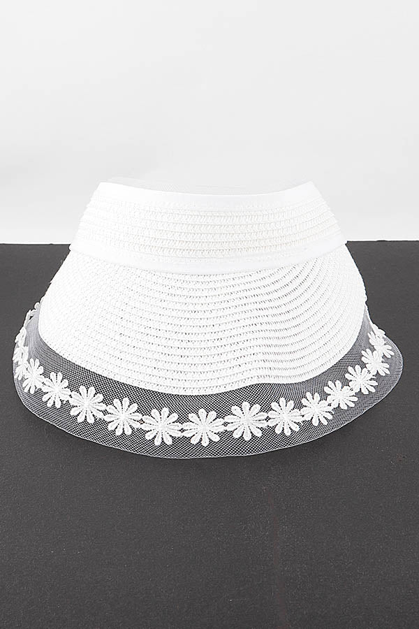 Pack of 6 Ivory Flower Lace Visor Hats - Product 480014