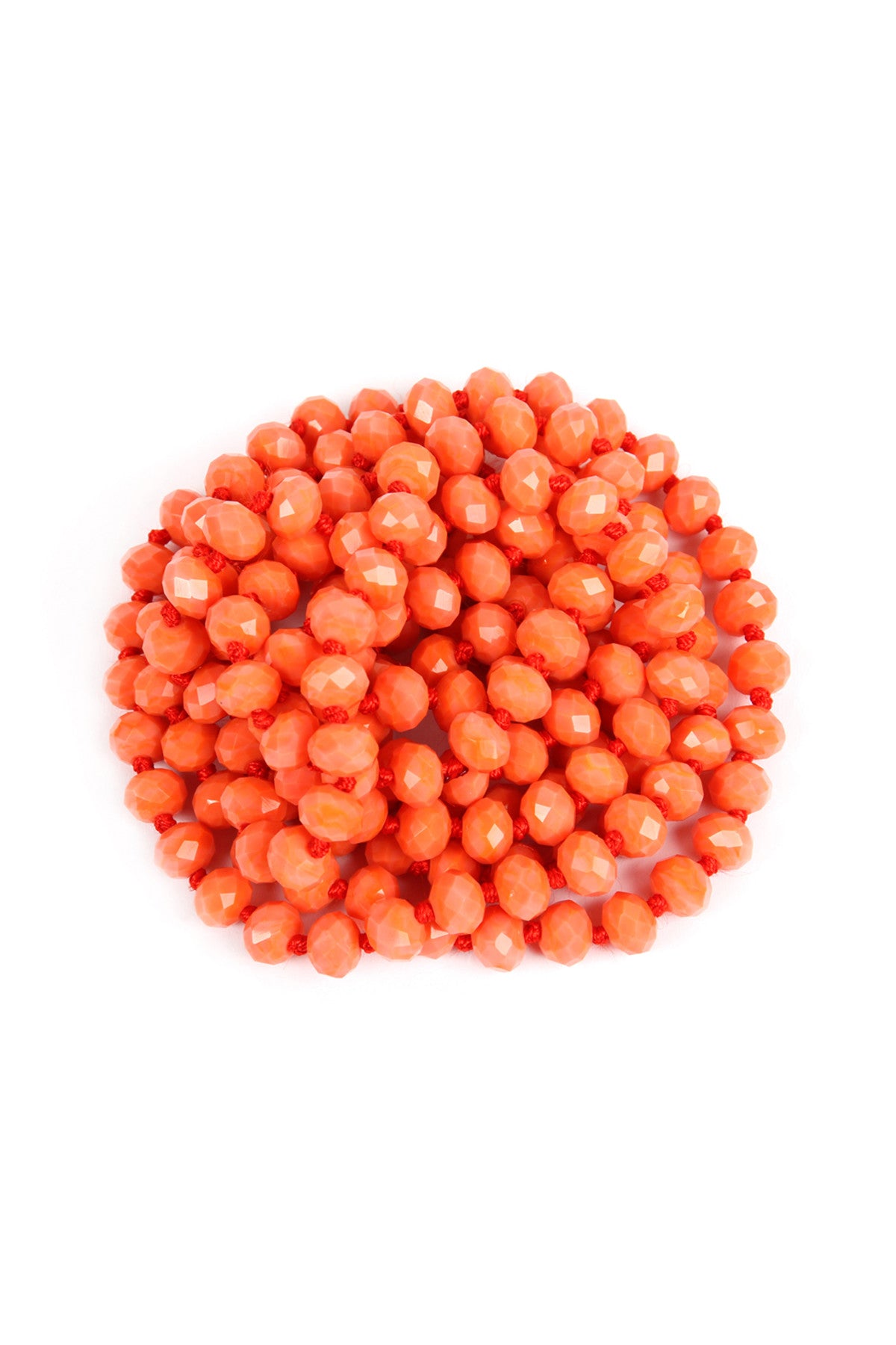 Set of 6 Handmade Coral Longline Knotted Glass Bead Necklaces