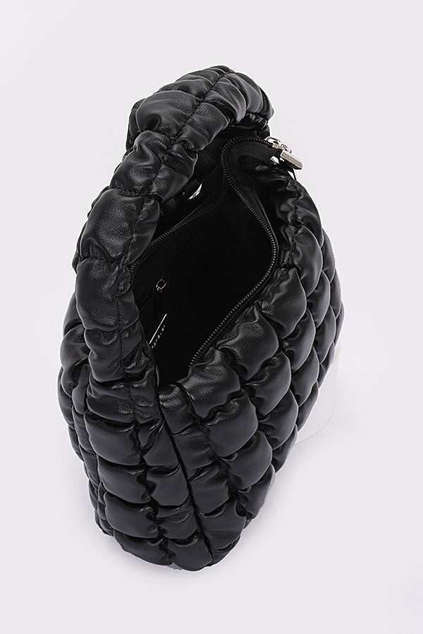 Set of Three 3426 Black Quilted Faux Leather Padded Handle Bags