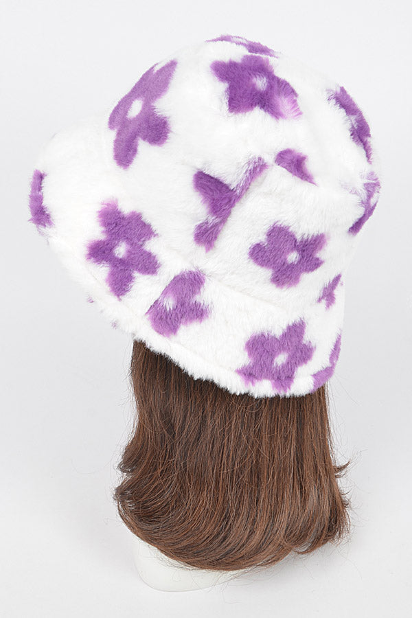 Pack of 6 Faux Fur Printed Purple Bucket Hats - Style 4271