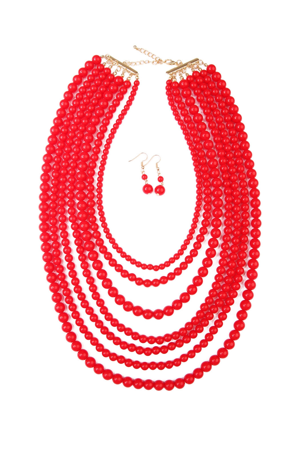 Set of 6 Multilayer Red Acrylic Necklaces and Earrings