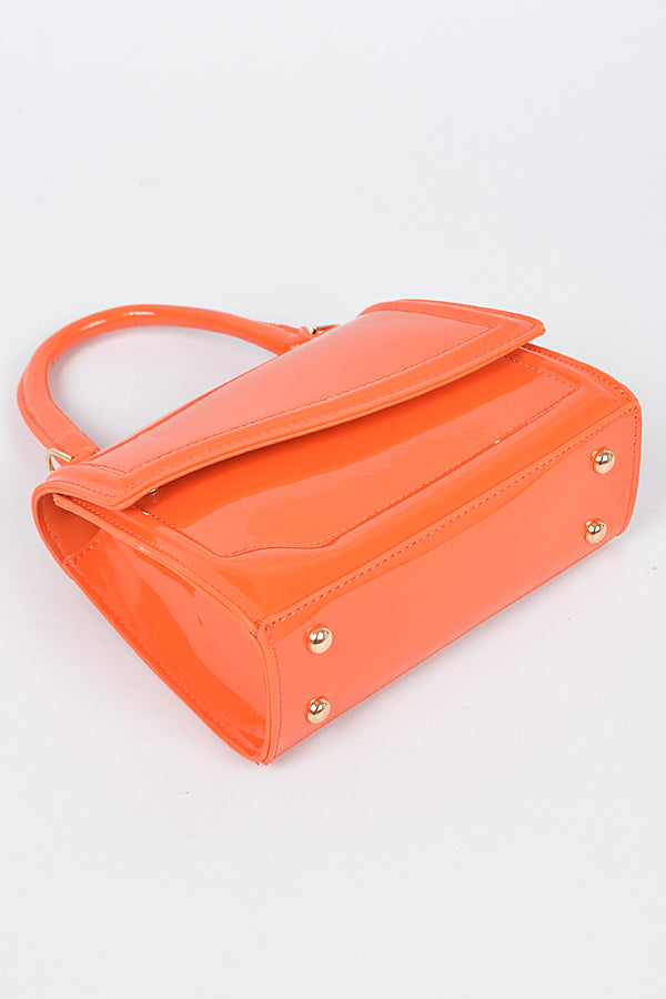 Set of 3 Enamel Faux Leather Top Handle Bags in Turquoise Color - 6865