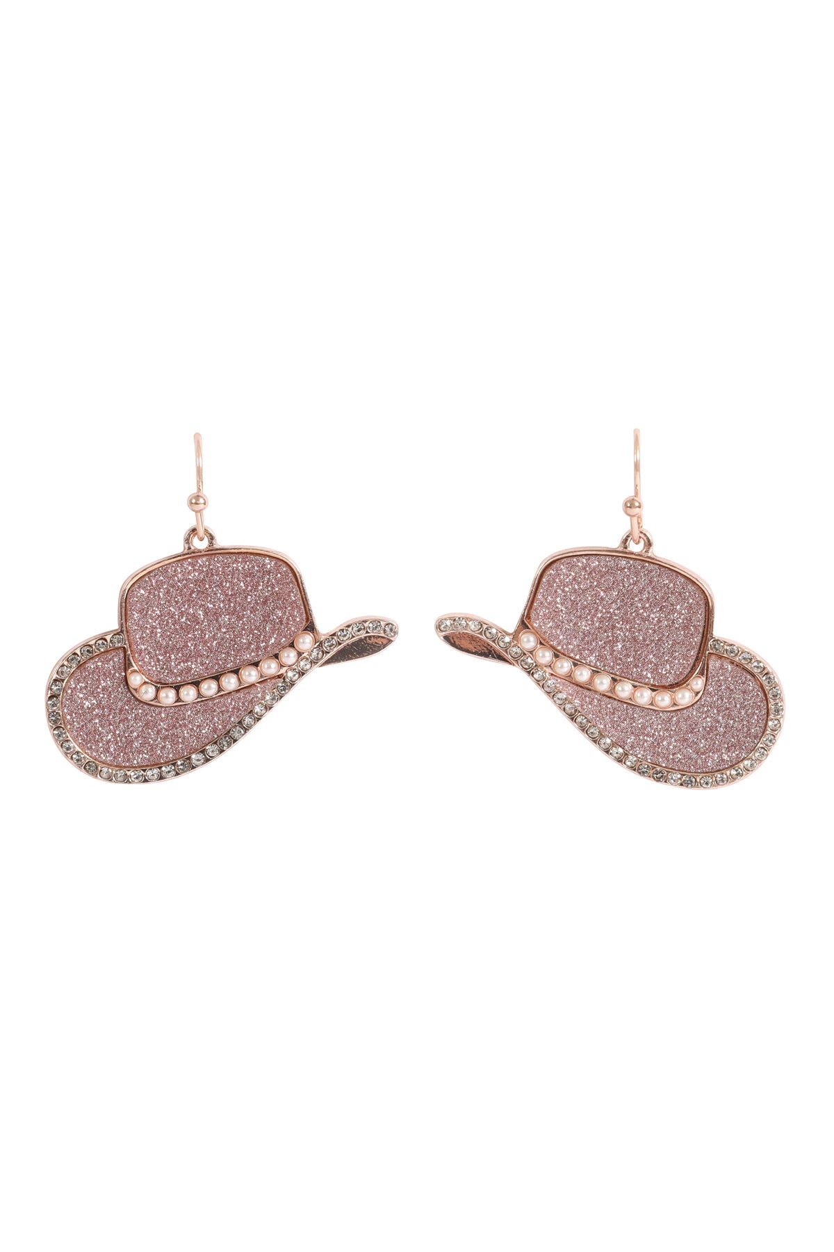 Light Pink Cowboy Hat Sandsticker Pave Pearl Hook Earrings - Set of 6