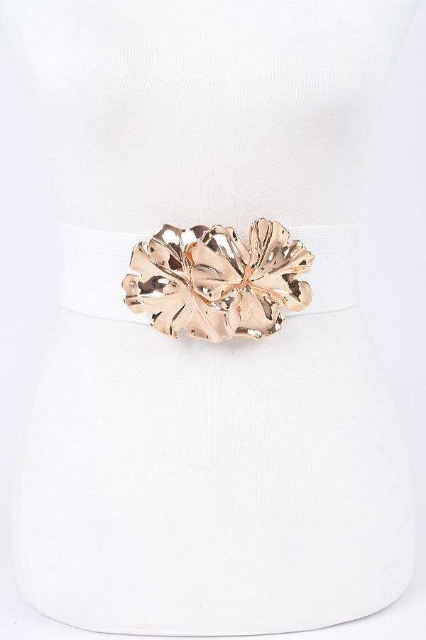 Set of 6 White Metal Flower Elastic Belts - 8378
