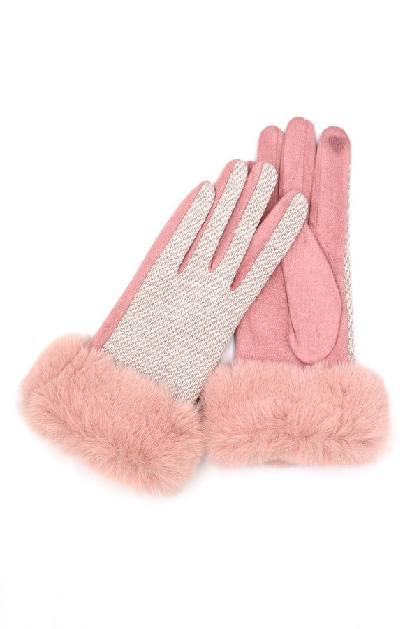 Pack of 6 Pink 6800 Faux Fur Cuff Mixed Color Smart Touch Gloves