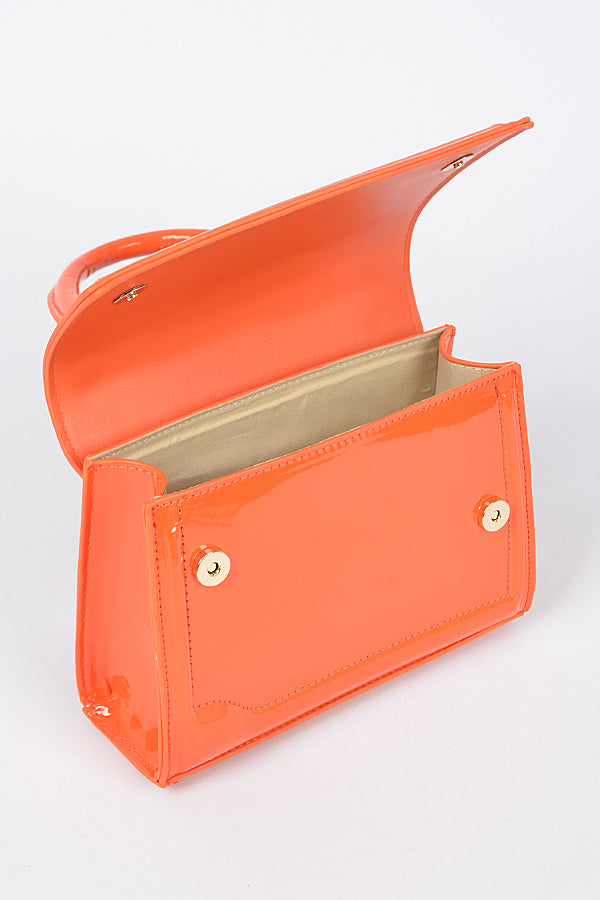 Set of 3 Enamel Faux Leather Top Handle Bags in Turquoise Color - 6865
