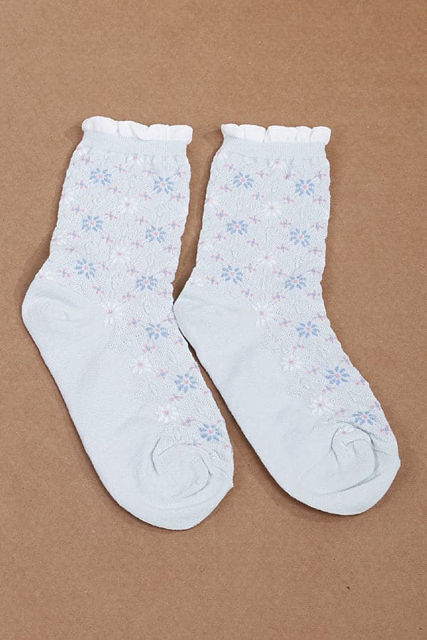 Pack of 6 Diamond Floral Socks in Shade of Blue 291