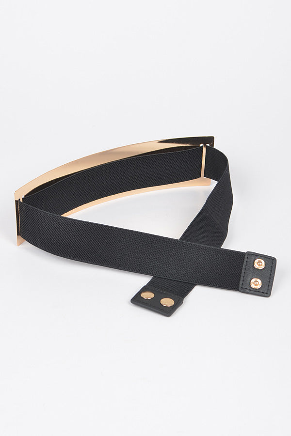Set of 6 Black and Gold Metal Plate Elastic Belts - Model 6478