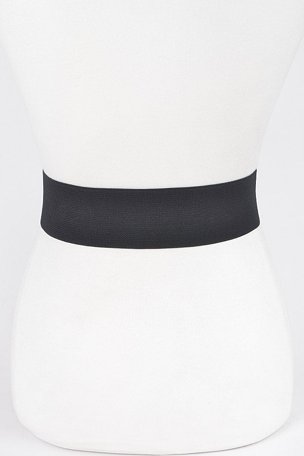 Set of 6 - 4568 Black Clear Rhinestone Buckle Elastic Belt