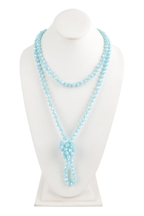 Light Blue Longline Handmade Knotted Glass Stone Necklace - Pack of Six Pieces