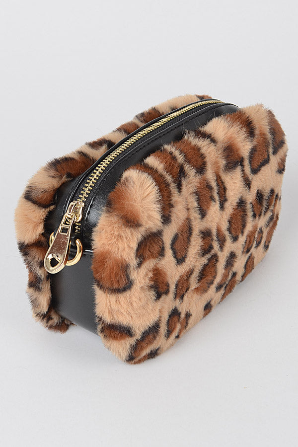 Set of 3 Stylish Leopard - Inspired Faux Fur Cross - Body Bags