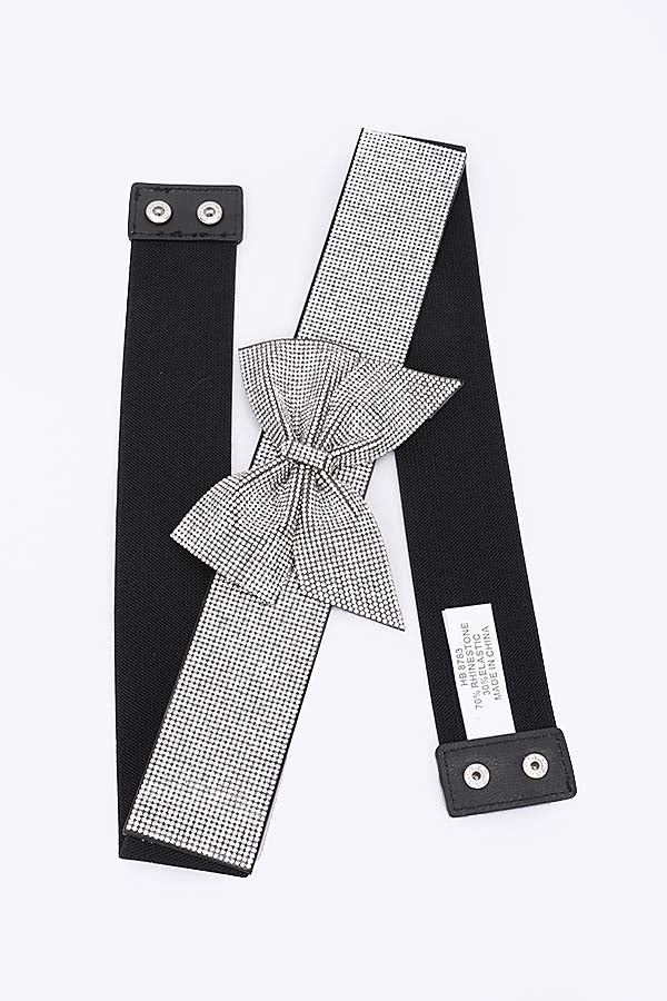 Pack of 6 - Rhinestone Ribbon Elastic Plus Size Black Belts