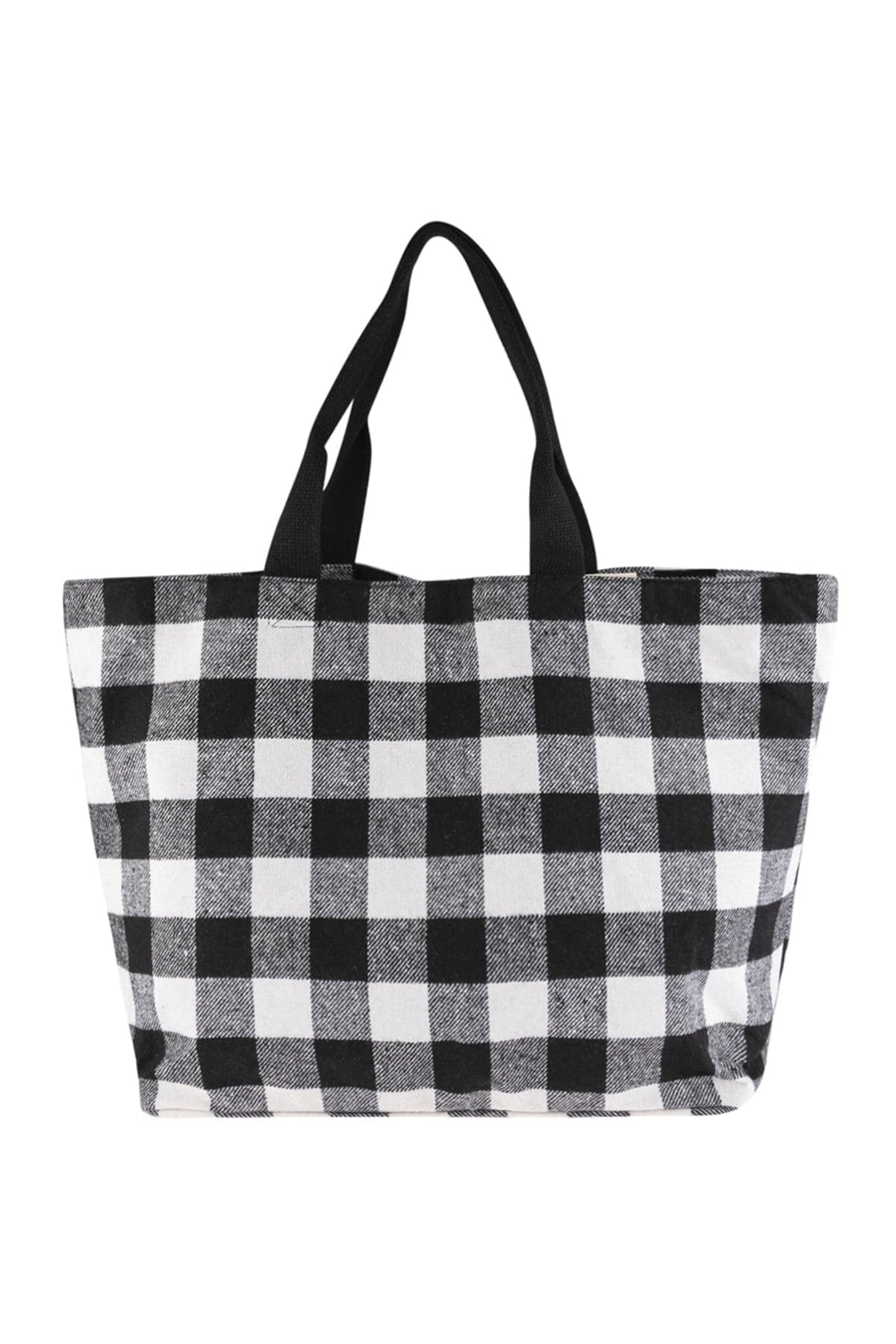 Set of 6 Black Plaid Polyester Tote Bags