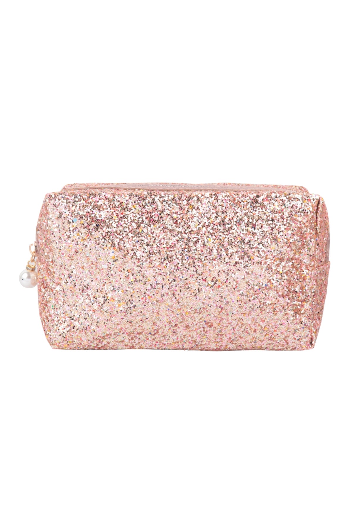 Peach Glitter Pearl Zipper Cosmetic Bags - Set of 6